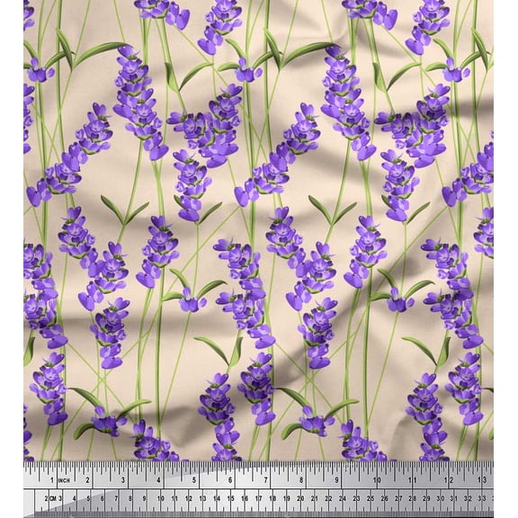 Soimoi Cotton Duck Fabric Leaves & Lavender Shirting Fabric Prints by Yard 42 Inch Wide