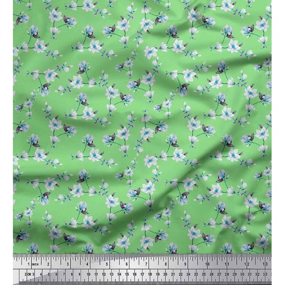 Soimoi Cotton Duck Fabric Leaves & Magnolia Floral Print Sewing Fabric Yard 42 Inch Wide