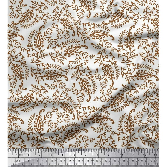 Soimoi Cotton Duck Fabric Leaves & Paisley Block Print Fabric by The Yard 56 Inch Wide