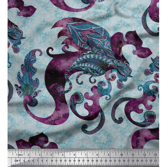 Soimoi Cotton Duck Fabric Leaves Paisley Printed Craft Fabric by The Yard 56 Inch Wide