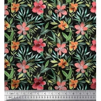 Soimoi Cotton Duck Fabric Leaves & Peach Flower Floral Print Fabric by The Yard 42 Inch Wide