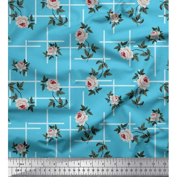 Soimoi Cotton Duck Fabric Leaves & Rose Floral Print Fabric by Yard 42 Inch Wide