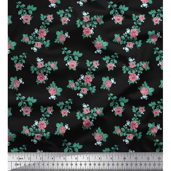 Soimoi Cotton Duck Fabric Leaves & Rose Floral Print Fabric by Yard 42 Inch Wide