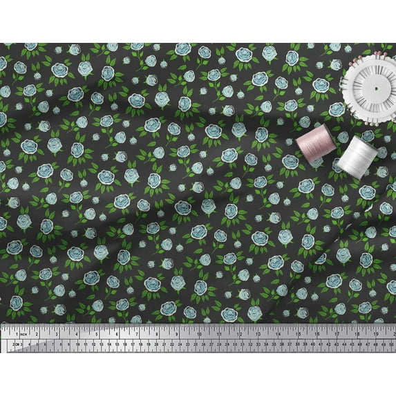 Soimoi Cotton Duck Fabric Leaves & Rose Floral Print Fabric by Yard 42 Inch Wide