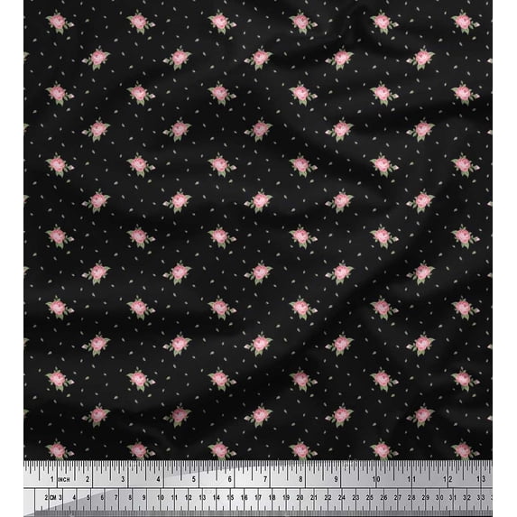 Soimoi Cotton Duck Fabric Leaves & Rose Floral Print Fabric by the Yard 42 Inch Wide