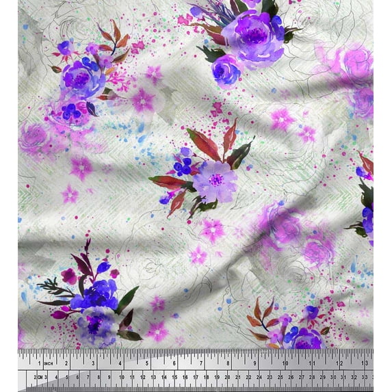 Soimoi Cotton Duck Fabric Leaves & Rose Flower Decor Fabric Printed Yard 42 Inch Wide