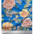thumbnail image 1 of Soimoi Cotton Duck Fabric Leaves & Rose Flower Print Fabric by the Yard 42 Inch Wide, 1 of 1