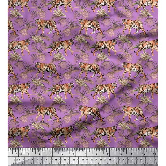 Soimoi Cotton Duck Fabric Leaves & Tiger Jungle Print Fabric by Yard 56 Inch Wide