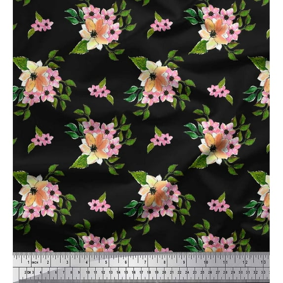 Soimoi Cotton Duck Fabric Leaves & Wild Flower Floral Decor Fabric Printed Yard 42 Inch Wide