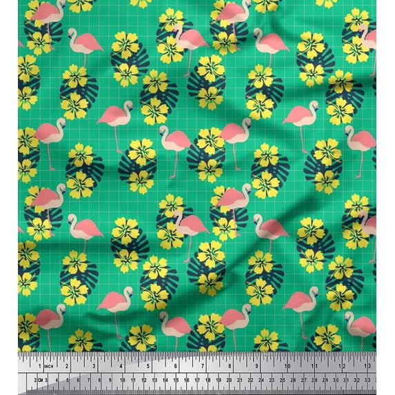 Soimoi Cotton Duck Fabric Monstera Leaves,Floral & Flamingo Bird Print Fabric by The Yard 42 Inch Wide