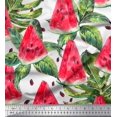 thumbnail image 1 of Soimoi Cotton Duck Fabric Monstera Leaves & Watermelon Fruits Print Fabric by The Yard 56 Inch Wide, 1 of 3