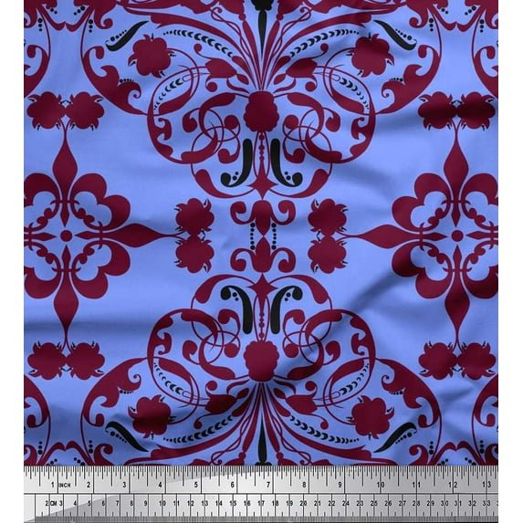Soimoi Cotton Duck Fabric Moroccan Damask Print Fabric by The Yard 42 Inch Wide