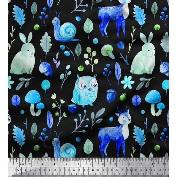 Soimoi Cotton Duck Fabric Mushroom,Animals & Owl Kids Print Fabric by The Yard 42 Inch Wide