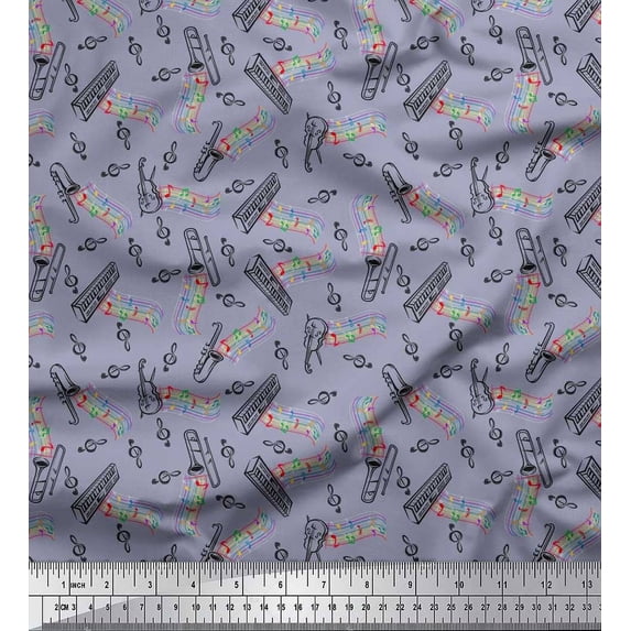 Soimoi Cotton Duck Fabric Notes,Piano & Guitar Musical Instrument Fabric Prints by Yard 42 Inch Wide