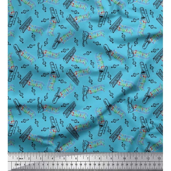 Soimoi Cotton Duck Fabric Notes,Piano & Guitar Musical Instrument Print Sewing Fabric Yard 42 Inch Wide