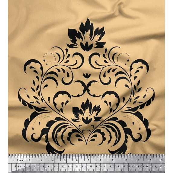 Soimoi Cotton Duck Fabric Ogee Damask Printed Fabric 1 Yard 42 Inch Wide