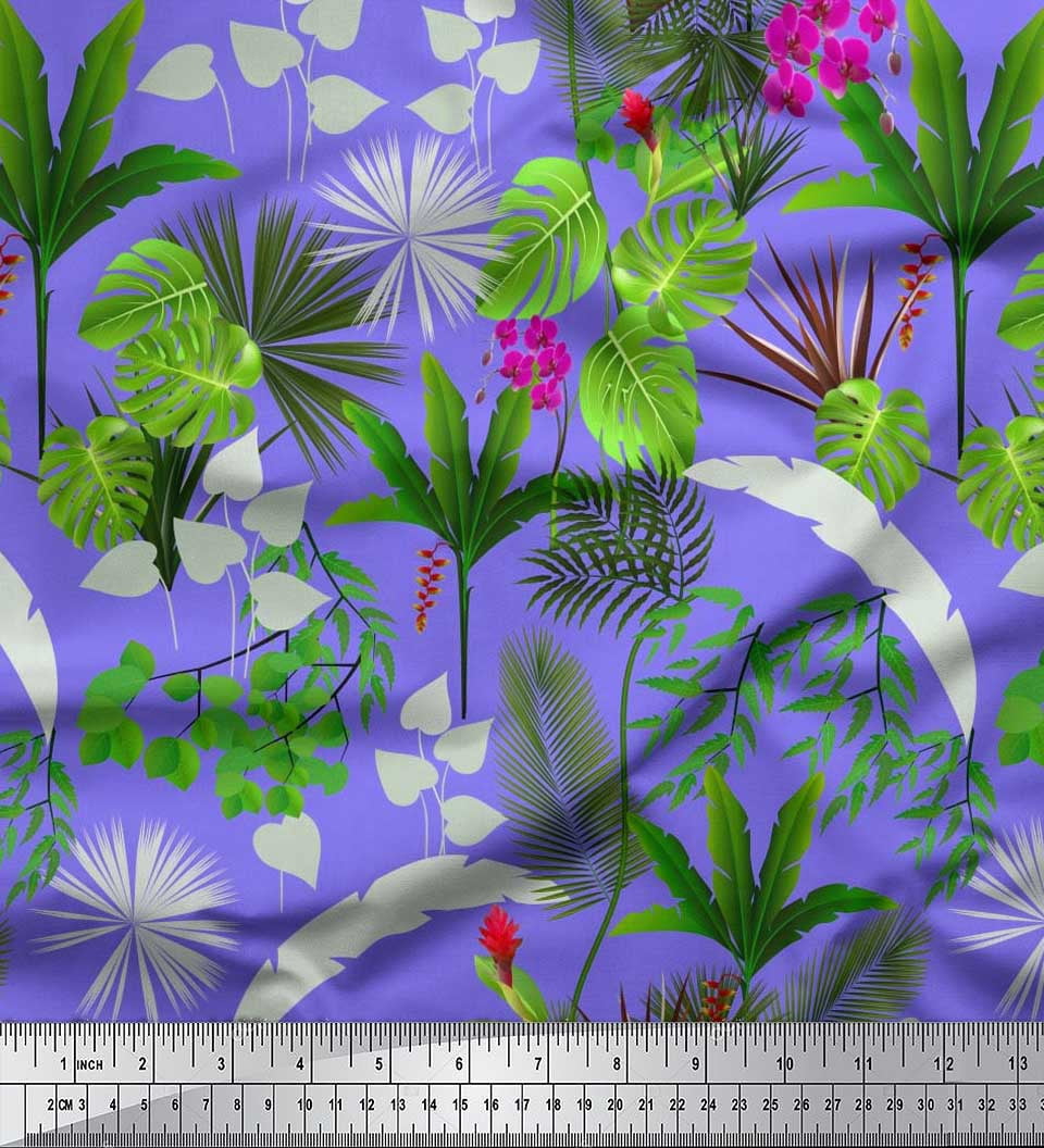 Picture of Soimoi Cotton Duck Fabric Orchid,Palm & Monstera Tropical Print Fabric ...