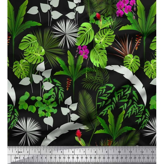 Soimoi Cotton Duck Fabric Orchid,Palm & Monstera Tropical Print Fabric by Yard 42 Inch Wide