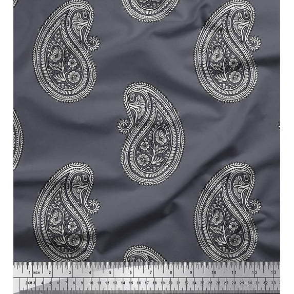 Soimoi Cotton Duck Fabric Paisley Block Print Fabric by The Yard 42 Inch Wide