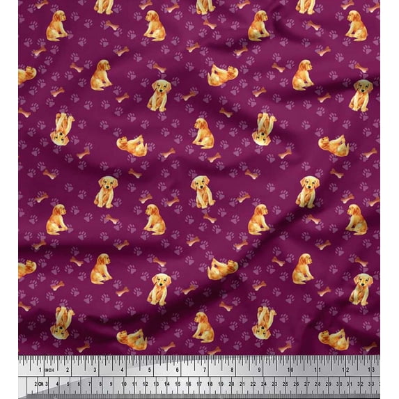Soimoi Cotton Duck Fabric Paw,Bone & Puppy Dog Print Fabric by Yard 42 Inch Wide