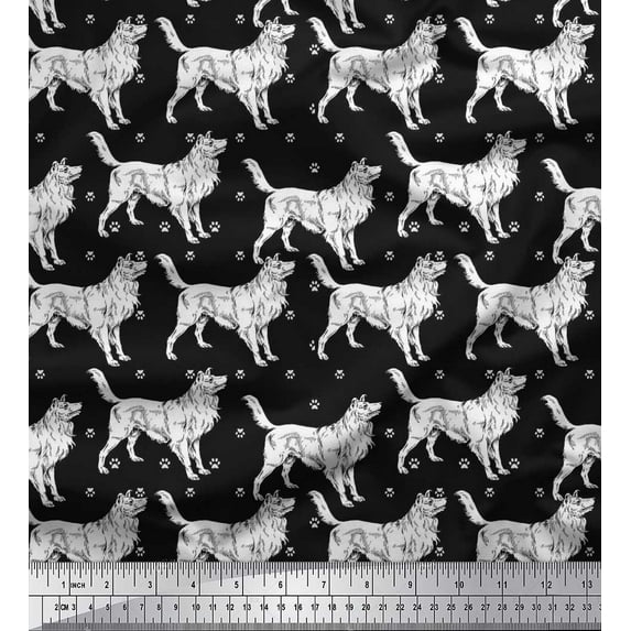 Soimoi Cotton Duck Fabric Paw & Collie Dog Printed Craft Fabric by The Yard 42 Inch Wide