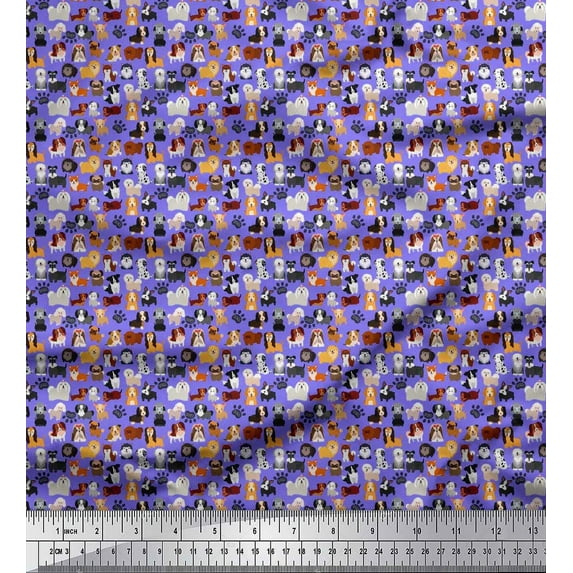 Soimoi Cotton Duck Fabric Paw & Puppies Cartoon Print Fabric by The Yard 42 Inch Wide
