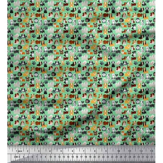 Soimoi Cotton Duck Fabric Paw & Puppies Cartoon Print Sewing Fabric Yard 42 Inch Wide