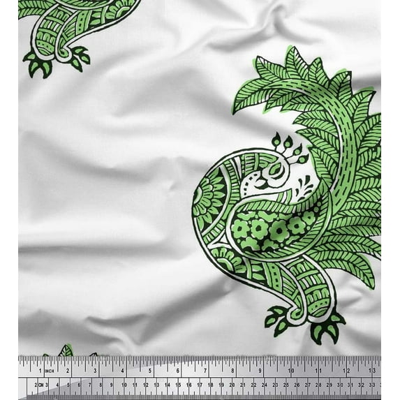 Soimoi Cotton Duck Fabric Peacock Block Printed Craft Fabric by The Yard 42 Inch Wide