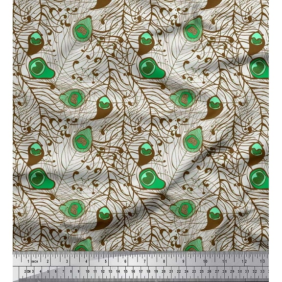 Soimoi Cotton Duck Fabric Peacock Feather Artistic Fabric Prints By Yard 42 Inch Wide