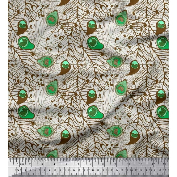 Soimoi Cotton Duck Fabric Peacock Feather Artistic Fabric Prints By Yard 42 Inch Wide