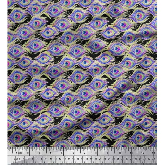 Soimoi Cotton Duck Fabric Peacock Feather Print Fabric by the Yard 42 Inch Wide