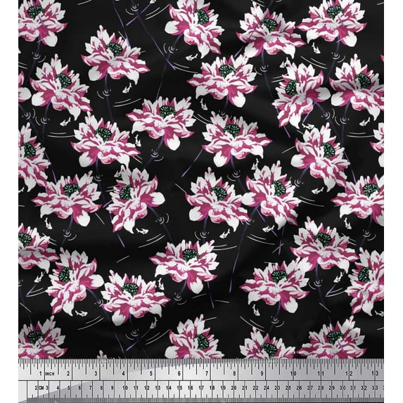 Soimoi Cotton Duck Fabric Peony Floral Printed Fabric 1 Yard 42 Inch Wide