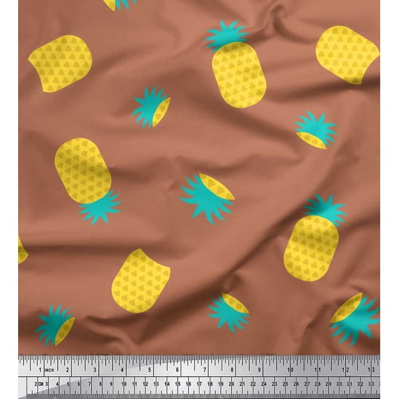 Soimoi Cotton Duck Fabric Pine Fruits Printed Fabric 1 Yard 42 Inch Wide