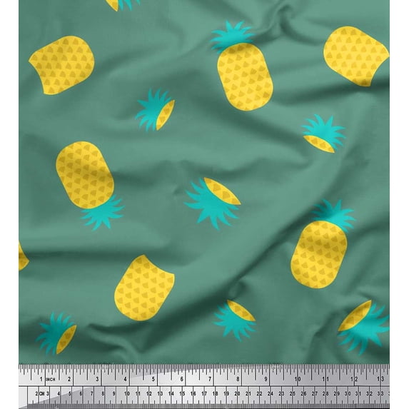 Soimoi Cotton Duck Fabric Pine Fruits Printed Fabric 1 Yard 42 Inch Wide