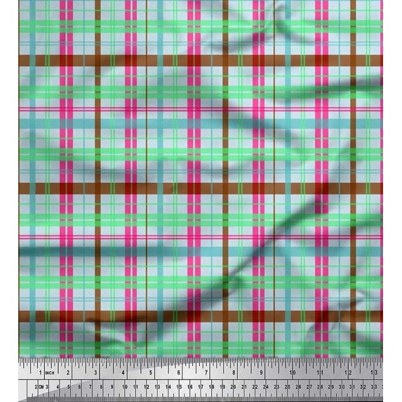 Soimoi Cotton Duck Fabric Plaid Check Print Fabric by Yard 42 Inch Wide
