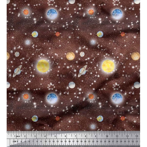 Soimoi Cotton Duck Fabric Planet & Sun Galaxy Print Fabric by Yard 42 Inch Wide