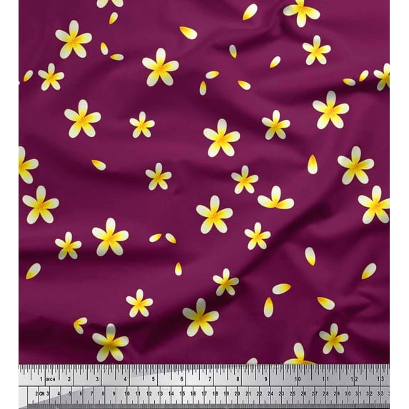 Soimoi Cotton Duck Fabric Plumeria Floral Decor Fabric Printed Yard 42 Inch Wide