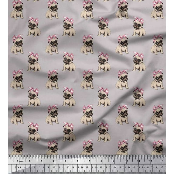 Soimoi Cotton Duck Fabric Pug Dog Print Fabric by The Yard 42 Inch Wide