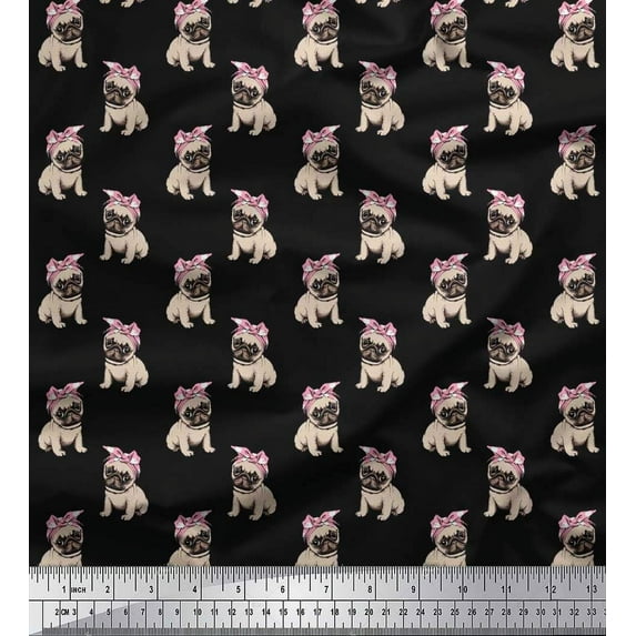 Soimoi Cotton Duck Fabric Pug Dog Printed Fabric 1 Yard 42 Inch Wide