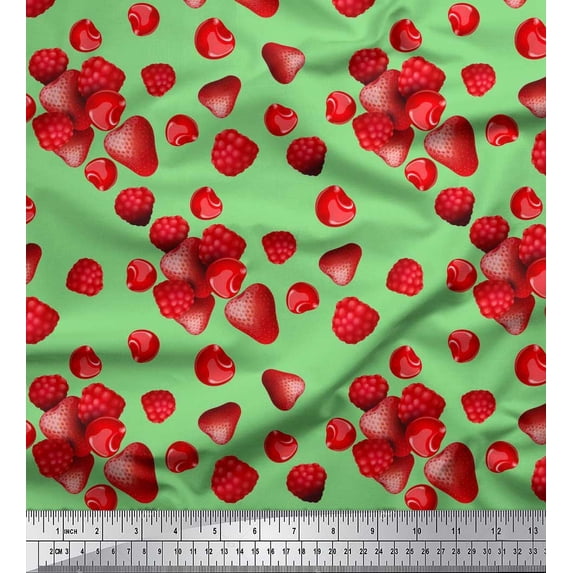 Soimoi Cotton Duck Fabric Raspberry,Strawberry & Cherry Fruits Printed Craft Fabric by The Yard 42 Inch Wide