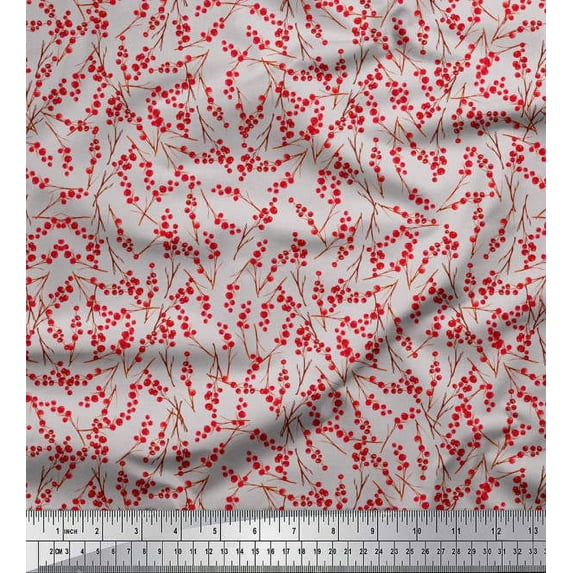 Soimoi Cotton Duck Fabric Red Berries Fruits Print Fabric by The Yard 42 Inch Wide