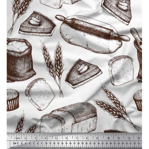 Soimoi Cotton Duck Fabric Rolling Pin,Wheat & Sandwich Bread Food Printed Craft Fabric by the Yard 56 Inch Wide