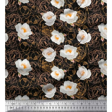 Soimoi Cotton Duck Fabric Rose & Peony Shirting Printed Fabric 1 Yard 42 Inch Wide