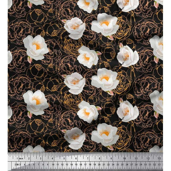 Soimoi Cotton Duck Fabric Rose & Peony Shirting Printed Fabric 1 Yard 42 Inch Wide