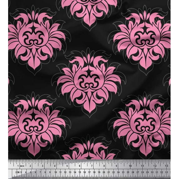 Soimoi Cotton Duck Fabric Seamless Baroque Damask Print Fabric by the Yard 56 Inch Wide