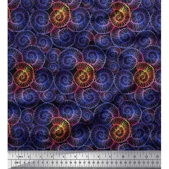 Soimoi Cotton Duck Fabric Shells Ocean Printed Fabric 1 Yard 42 Inch Wide