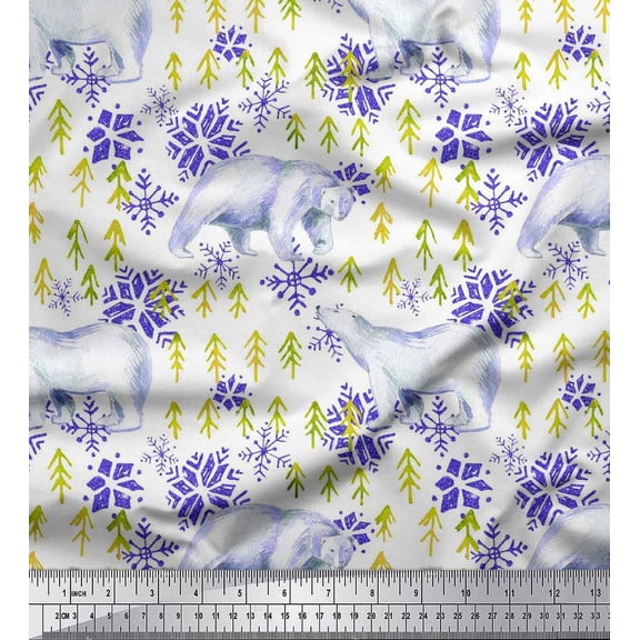 Soimoi Cotton Duck Fabric Snowflake & Polar Bear Animal Decor Fabric Printed Yard 42 Inch Wide