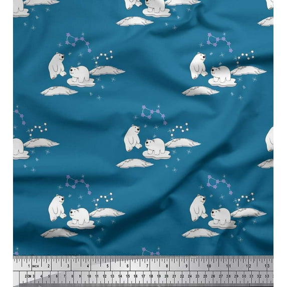 Soimoi Cotton Duck Fabric Snowflake,Star & Polar Bear Kids Print Fabric by The Yard 56 Inch Wide