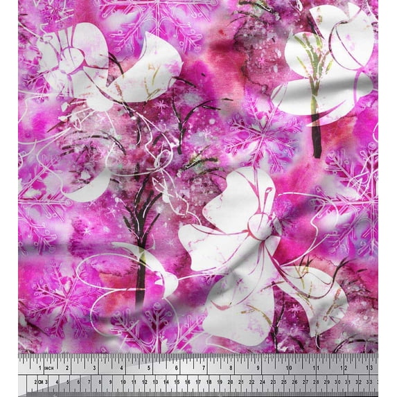 Soimoi Cotton Duck Fabric Snowflake & Tree Watercolor Print Fabric by Yard 42 Inch Wide