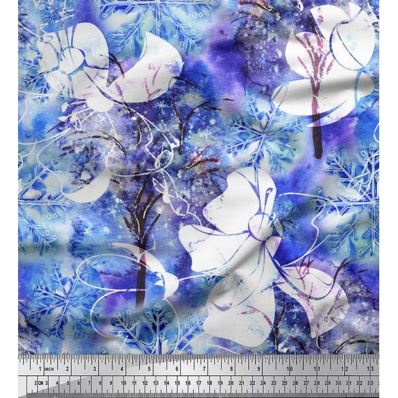 Soimoi Cotton Duck Fabric Snowflake & Tree Watercolor Printed Craft Fabric by the Yard 42 Inch Wide
